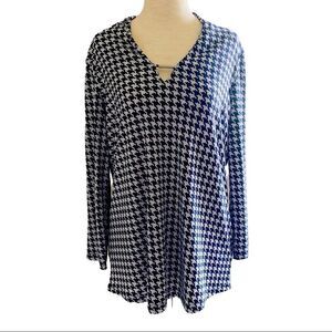 Jones New York Polyester Jersey Knit 3/4 Sleeve Herringbone Blouse Women…